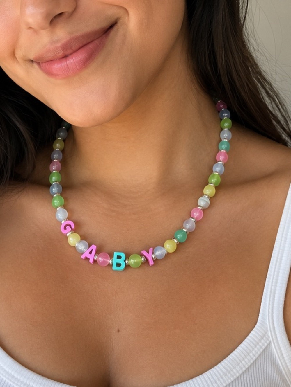 Multicolor 'GABY' jade stone Necklace - Pastel Letters